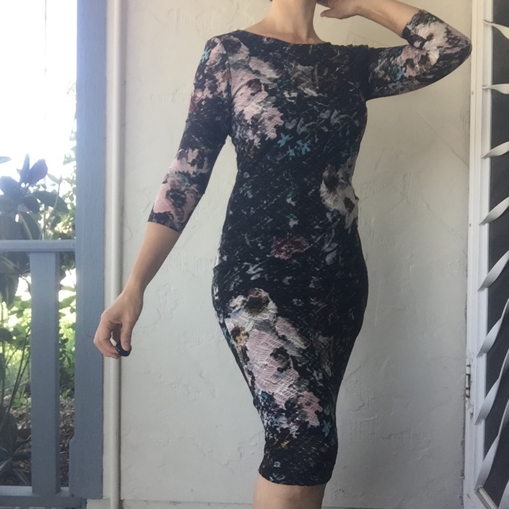 Long sleeve Lace Floral Fitted Dress